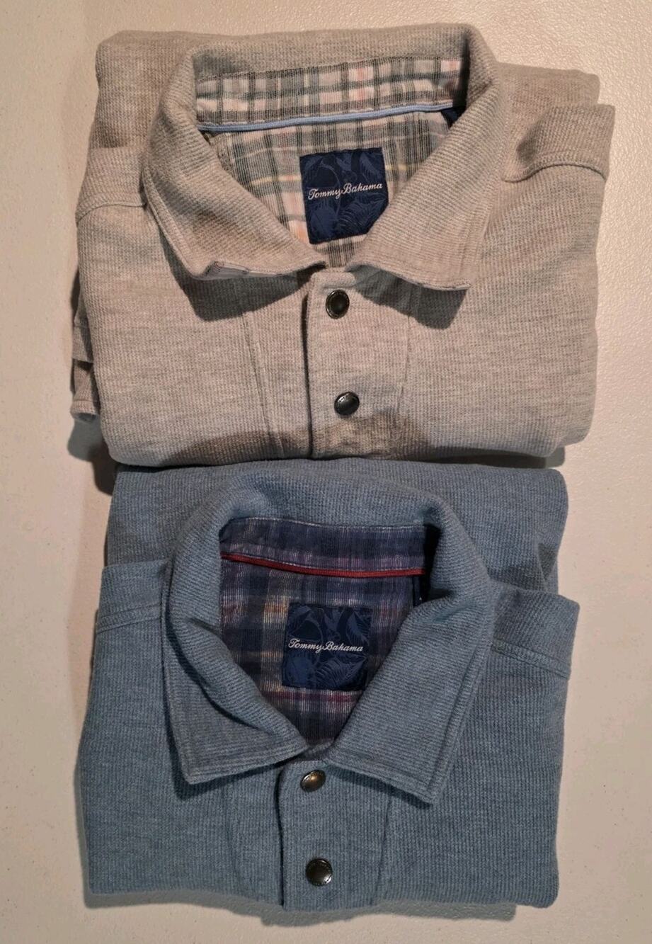 Tommy Bahama Las Arias Pullover Lot 2 Mens Large Blue Gray Snap Collar Sweaters